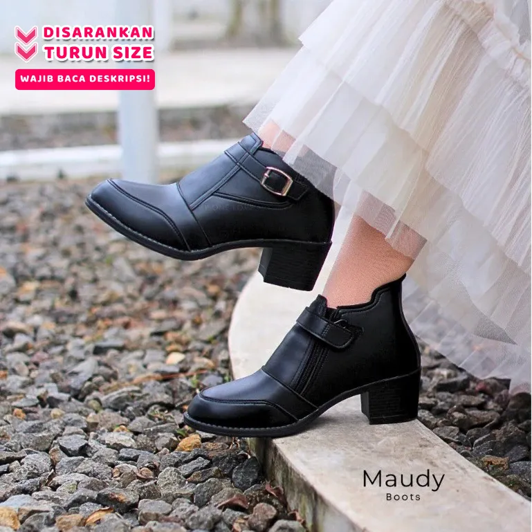 ONE LOVE MAUDY BOOTS 5 CM - SEPATU BOOTS WANITA KERJA ANKLE BOOTS WARNA HITAM MUSIM DINGIN WINTER