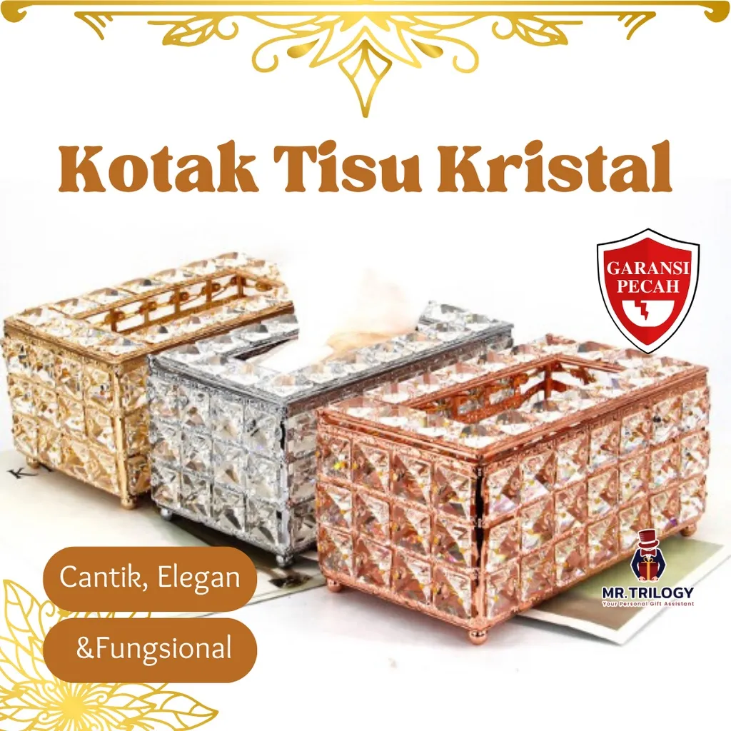 Tempat Tisu Kristal Premium Estetik Kotak Tissue Box Kaca Hotel Mewah Elegant Aesthetic Unik Crystal Swarovski