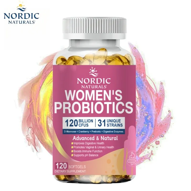 NORDIC NATURALS Probiotik untuk Kesehatan Pencernaan Wanita, Probiotik Vagina 120 Miliar CFU 31 Strain dengan Enzim Pencernaan & Prebiotik & D Mannose & Cranberry untuk Saluran Kemih, menjaga kesehatan wanita 120 Kapsul