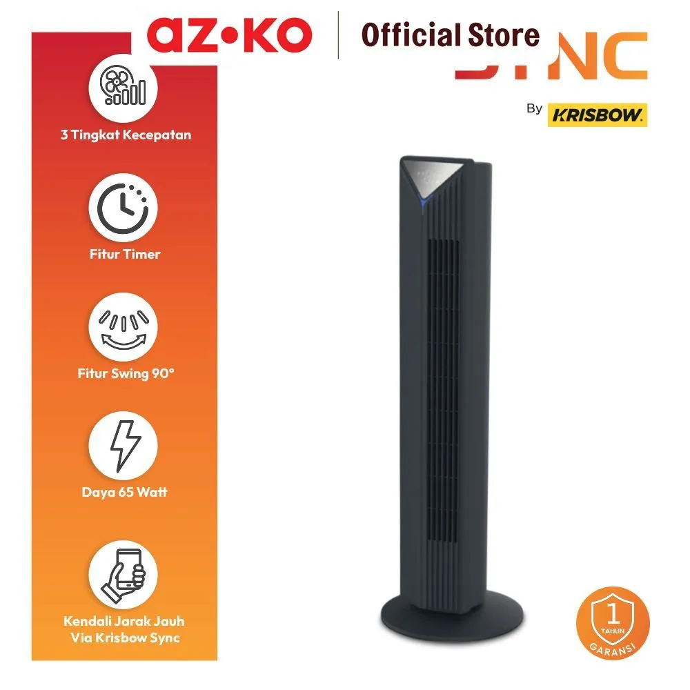 AZKO Krisbow Sync Smart Kipas Angin Berdiri Wifi - Hitam Floor Standing Tower Fan Pendingin Ruangan Penyejuk Rumah Slim Cooler Vertical Airflow