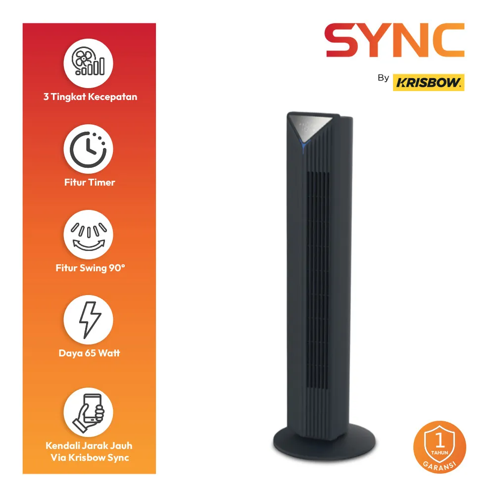 Krisbow Sync Smart Kipas Angin Berdiri Wifi - Hitam Floor Standing Tower Fan Pendingin Ruangan Penyejuk Rumah Slim Cooler Vertical Airflow