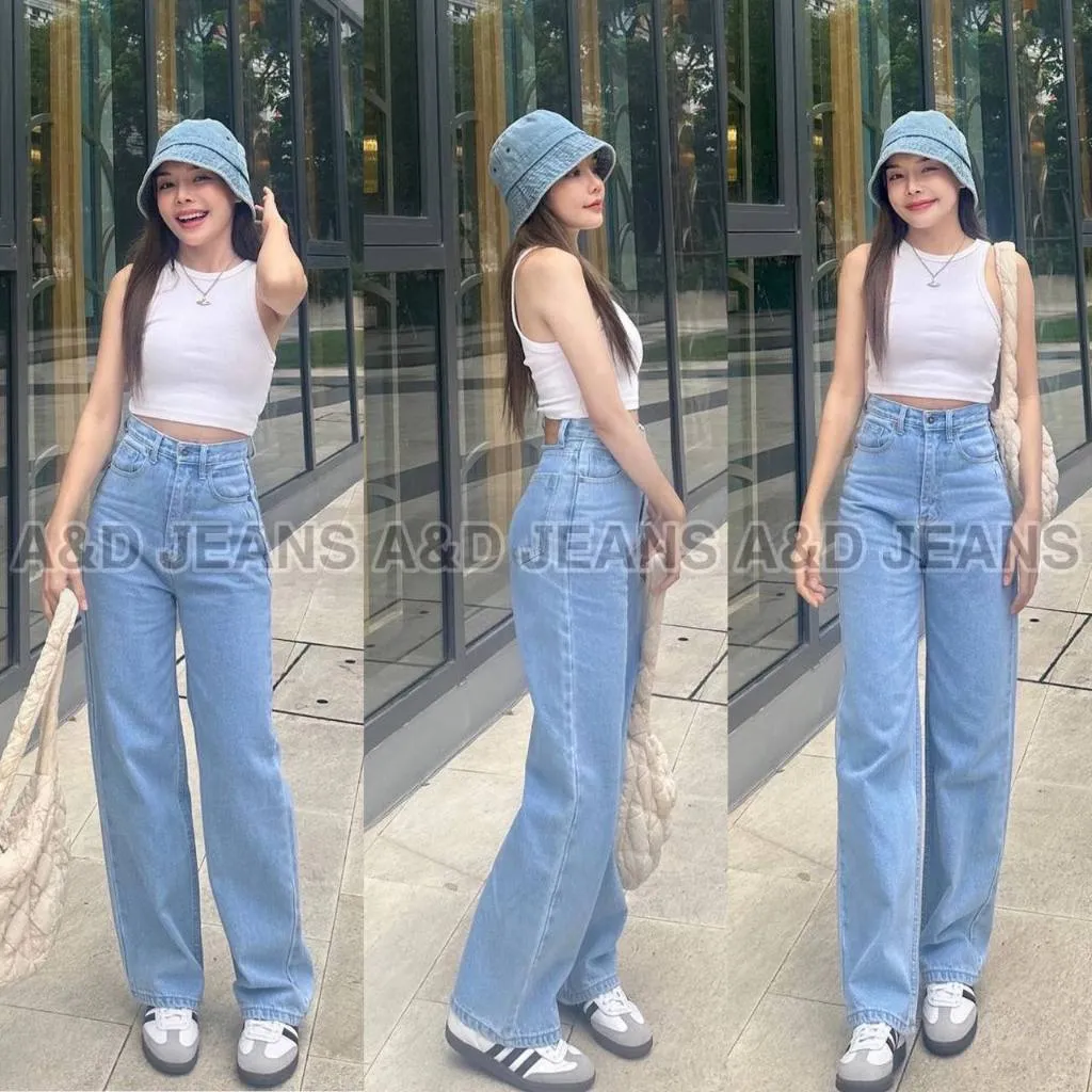 Highwaits Loose Adjustable Baggy Under Age Jeans Celana Jeans Wanita Kekinian Jeans Loose Straight