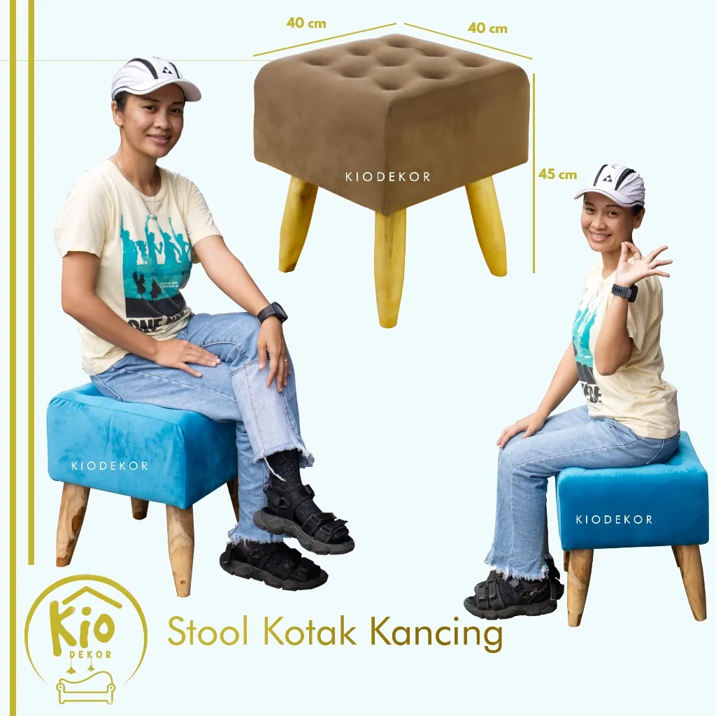 Stool Kotak Kancing 40x45cm  - Stool Murah - Stool Dewasa - Stool Anak - Kursi Kotak - Stool Sofa - Sofa Minimalis