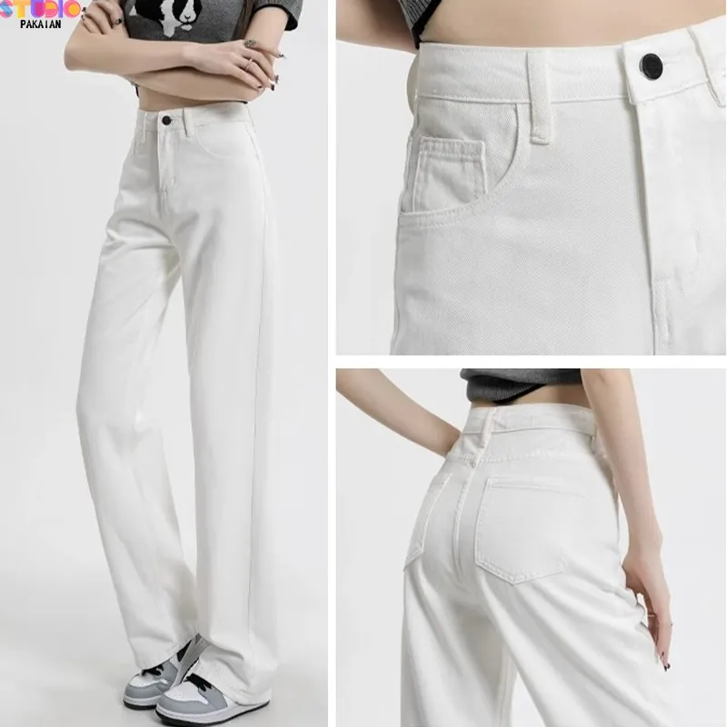 Celana jeans wanita korean style jeans high waist wanita fashion celana panjang jeans wanita terbaru celana kulot loose pants denim premium celana jeans putih