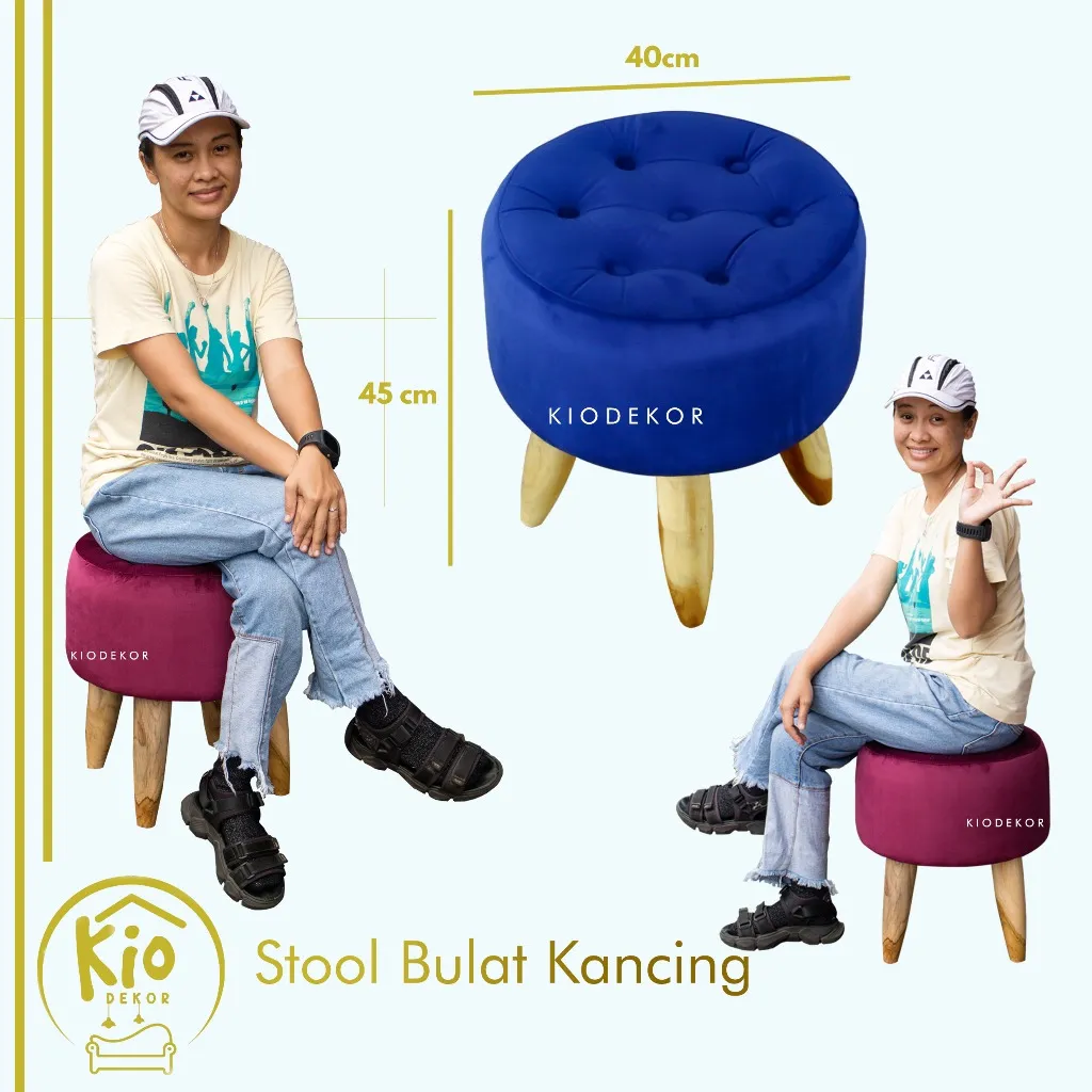 Stool Bulat Kancing D40cm  - Stool Murah - Stool Dewasa - Stool Anak - Kursi Bulat - Stool Sofa - Sofa Minimalis