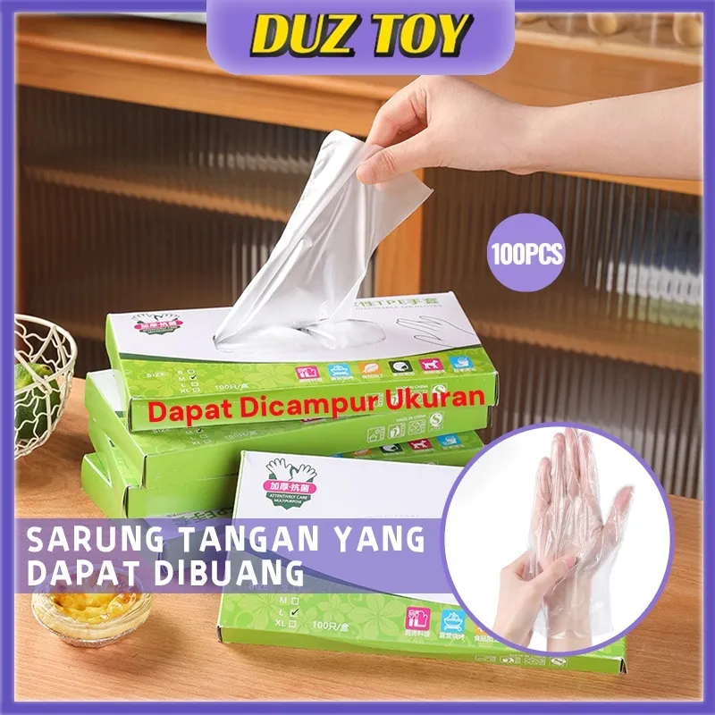 Sarung Tangan Plastik Sekali Pakai Isi 100 Pcs Sarung Tangan Pembersih Rumah Tangga Bebas Latex Hand Gloves Higienis Steril