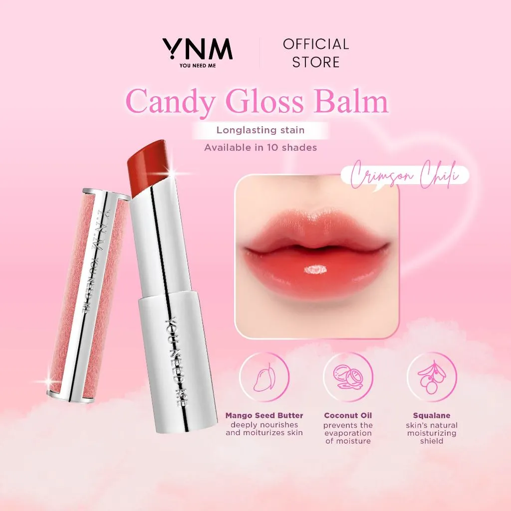YNM Candy Gloss Balm – 03 Crimson Chilli | Tinted Lip Balm Bold Red | Glossy & Moisturizing | Lip Care Korea (ED September 2026)