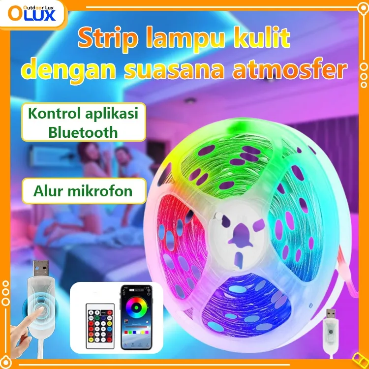 OLUX Lampu Strip Tali Simfoni Kontrol Suara Lampu Tumblr Balap Air Lari Lampu Berubah Warna Rgb Kontrol Jarak Jauh Bertenaga Usb/Aplikasi Kontrol Lampu Suasana Dekoratif Rumah Luar Ruangan