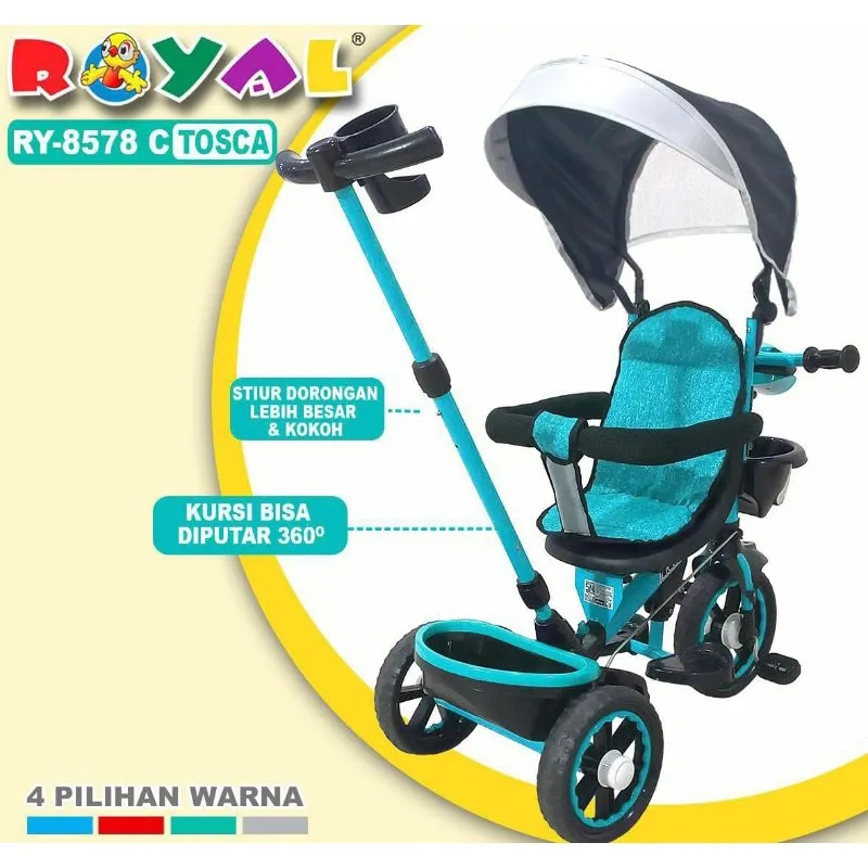 STROLLER BIKE + SEPEDA RODA TIGA ANAK ROYAL 2IN1 RY-8578 C STROLLER BIKE MULTIFUNGI DENGAN KANOPI