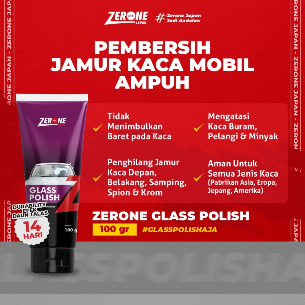 Penghilang Jamur Kaca Mobil Glass Polish 100 gram Zerone Japan