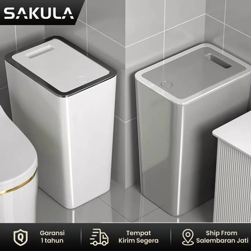 SAKULA Tong Sampah Plastik Tertutup Minimalis Tempat Sampah Dengan Klik Otomatis Kotak Sampah