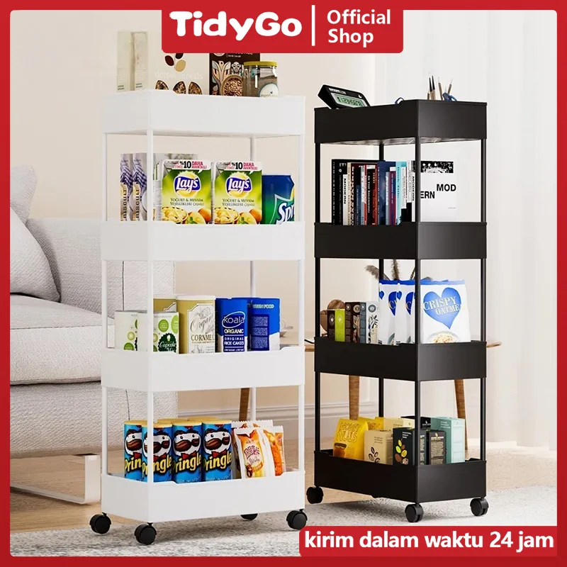 TidyGo Rak troli plastik rak toilet rak kamar mandi rak dapur serbaguna dengan roda Rak Bumbu Rak Susun Kosmetik