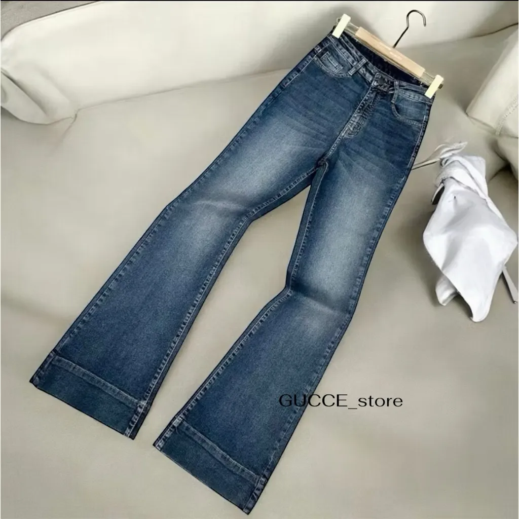 Jennie-HighWaist Cutbray Jeans Celana Flare Panjang Stretch Wanita Retro Vintage Lipat Bawah