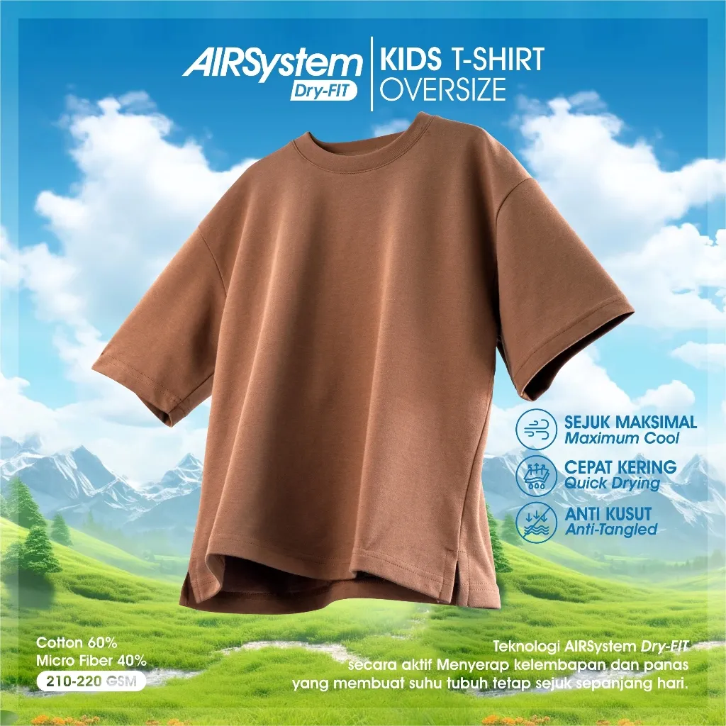 Kaos Anak Oversize Airsystem Micro Cotton Danbowl Adem Tebal CMGKIDS Fashion Unisex Brown