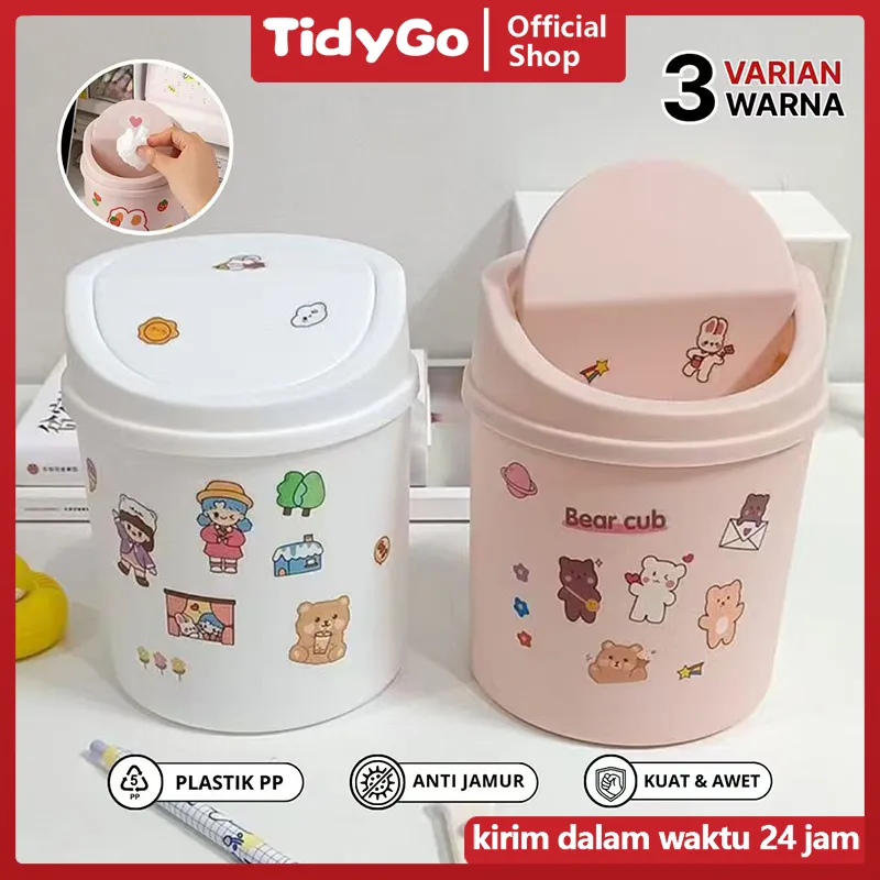TidyGo Tempat Sampah Mini | Tong Sampah Meja Mobil | Tempat Sampah Kecil | Tutup Putar | Plastik Tebal Premium
