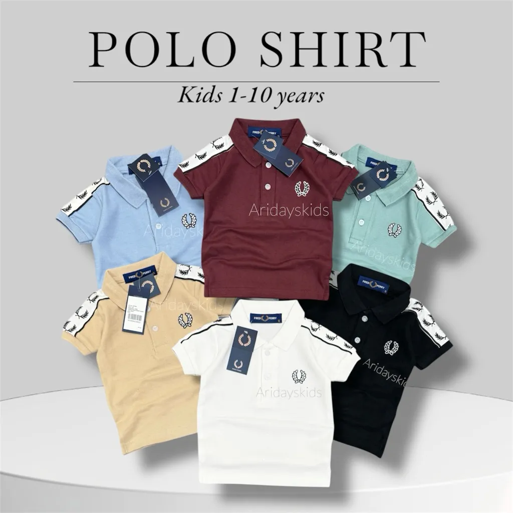 ARIDAYS Kaos kerah anak laki-laki usia 1-10 tahun bahan pique cotton diamond 2 kancing aktif logo bordir dan variasi logo bagian lengan