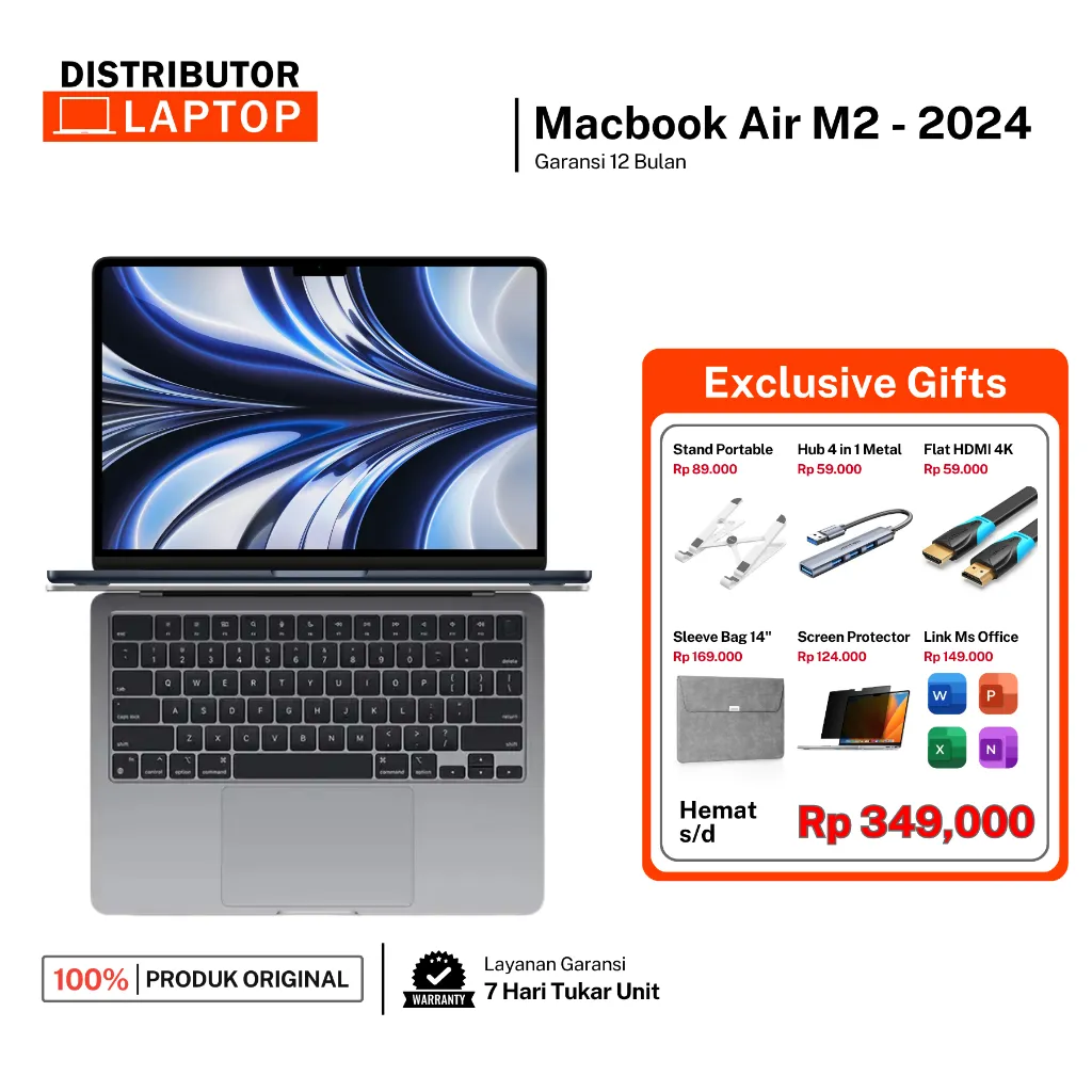 Apple MacBook Air M2 2024 16GB / 256GB (New Original) Garansi Original