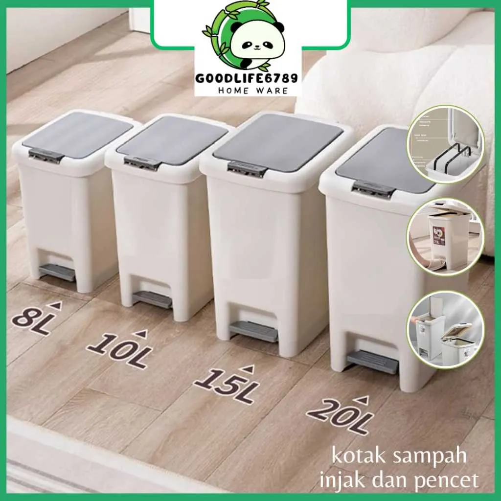 Tempat Sampah Injak Tong Sampah Plastik Tertutup Trash Bin Kotak Sampah Dapur mode pembukaan pintu