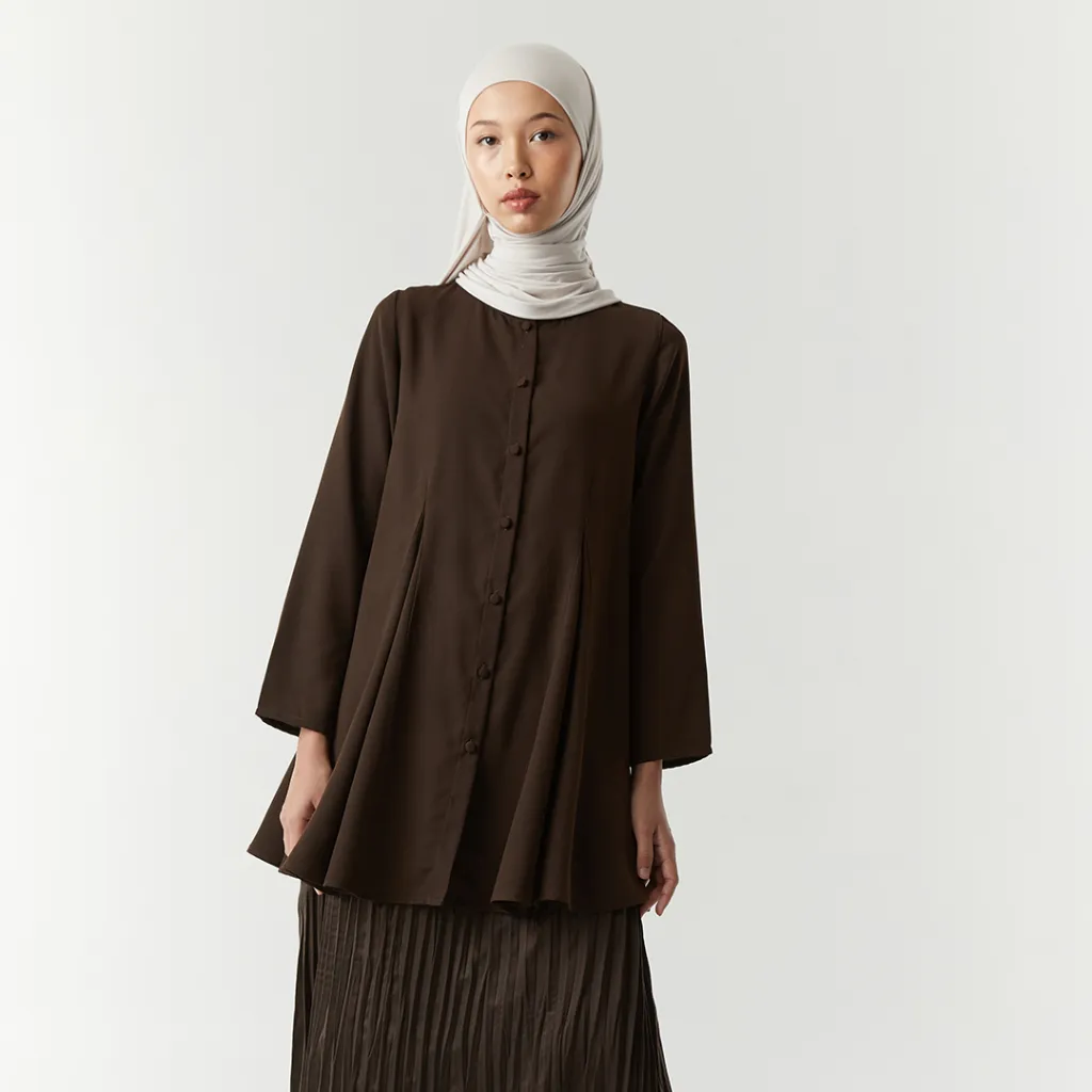 Wiyana by Aska Label - Basic Blouse Wanita Muslim Full Kancing warna Lilac, Navy, Taupe, Light Moss, Deep Cranberry