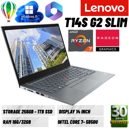 LENOVO THINKPAD T14s G2 Slim R7 PRO 5850U RAM 32GB STORAGE 256GB SSD FREE MOUSE & TAS LAPTOP