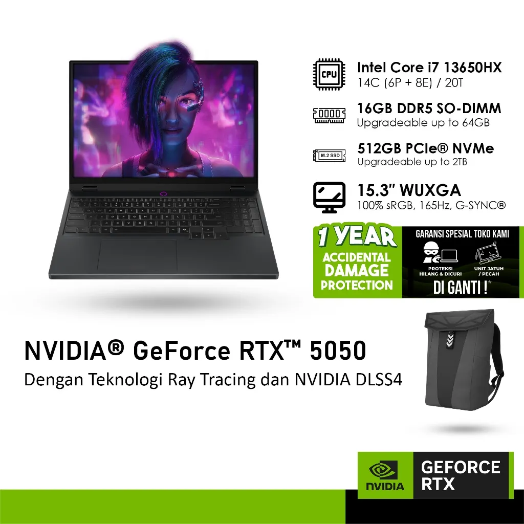 LENOVO LEGION 5i 15 GeForce RTX™ 5050 8GB - i7 13650HX 16GB 512GB WINDOWS 11 15.3 WUXGA - E9ID