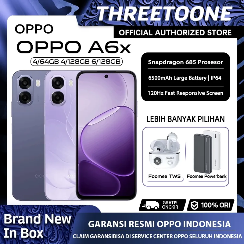[NEW] OPPO A6x (4/128GB) Snapdragon 6s 4G Gen1 Tahan hingga 4 Tahun 45W SUPERVOOC Garansi Resmi