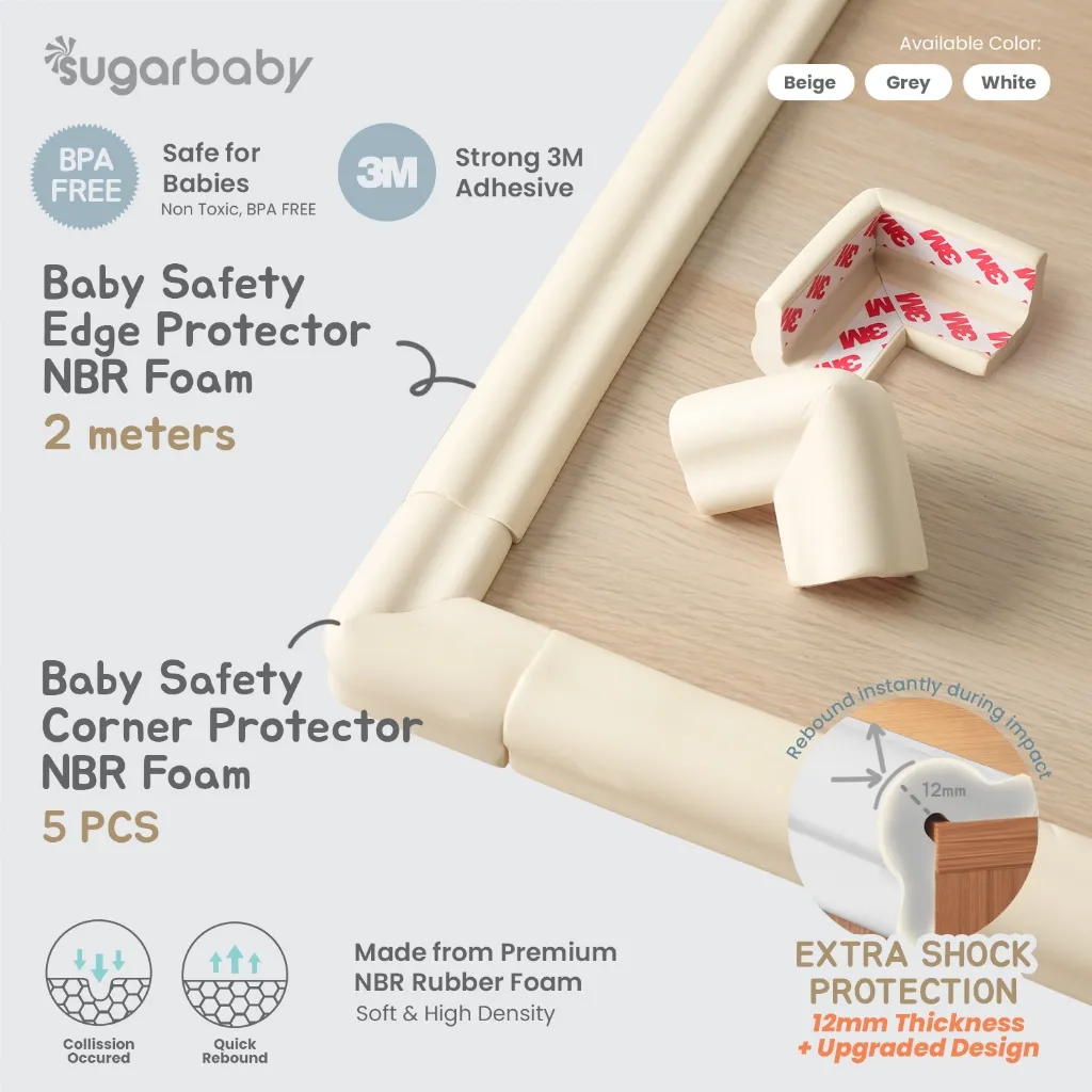 Sugarbaby Baby Safety Edge & Corner Protector with Premium NBR Foam 2M | Pelindung Sudut Siku Meja Pengaman Untuk Bayi BPA Free