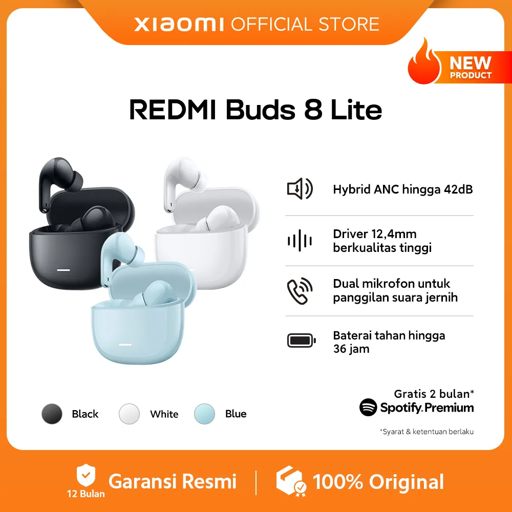 Xiaomi Redmi Buds 8 Lite | Hybrid ANC hingga 42dB | Driver 12,4mm berkualitas tinggi | Dual mikrofon untuk panggilan suara jernih | Baterai tahan hingga 36 jam | Headset Bluetooth [Xiaomi Official Store]