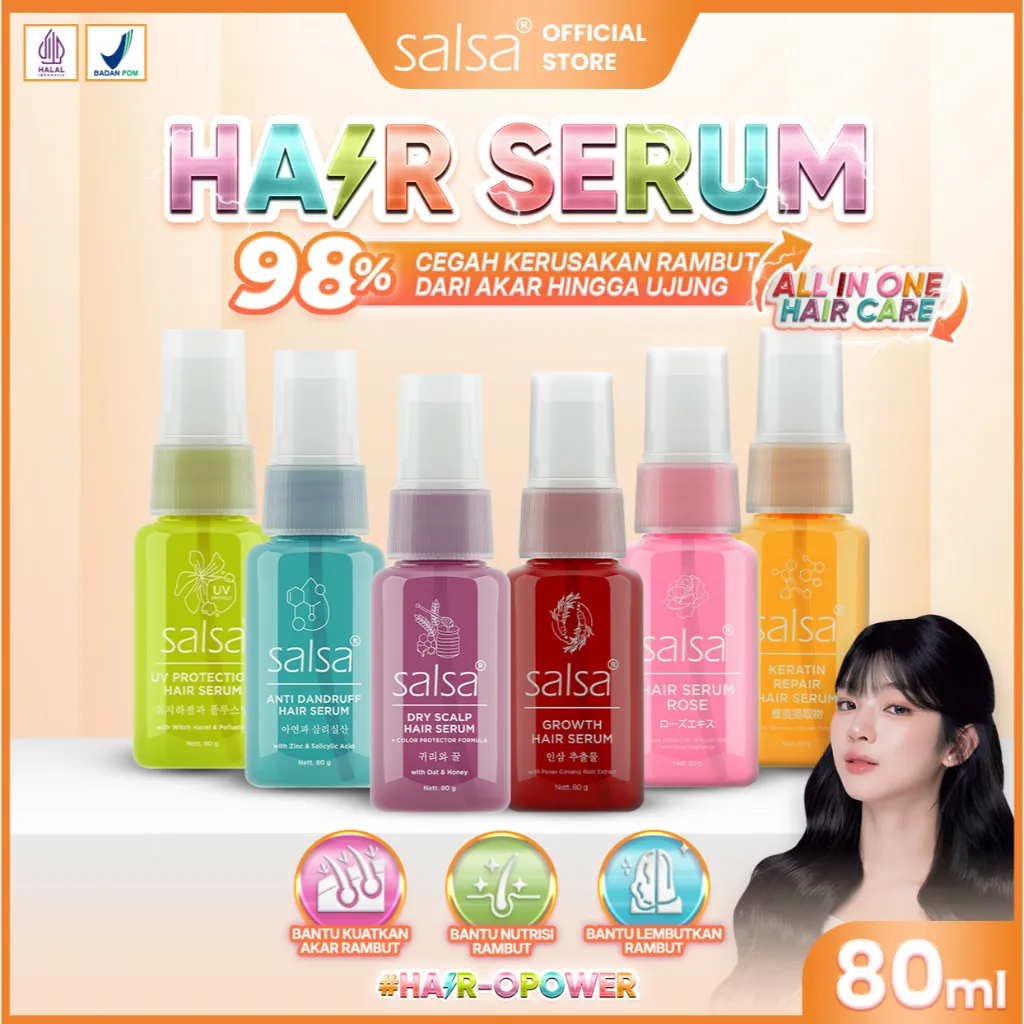 [BEST SELLER] SALSA Healthy Hair Serum - Vitamin Rambut Spray | Hair Vitamin | Perawatan Rambut Kering Rontok Ketombe Rambut Berwarna Berkilau | Perawatan Rambut Rusak Hair Tonic | Vitamin Hair | Vitamin Rambut