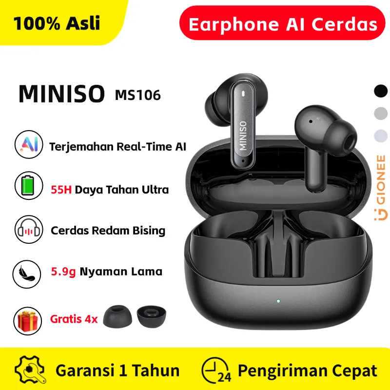 MINISO MS106 TWS AI Translator Earbuds – Real-Time Auto Translation  HD Calls  Smart Noise Cancellation  Earphone Bluetooth  Long Battery Life for Business & Travel​
