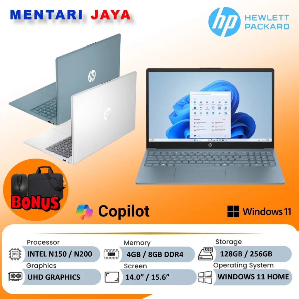 PROMO Laptop HP 14/15 Intel N4120/N150/N200 8GB 128GB Win11 Murah Cepat Ringan
