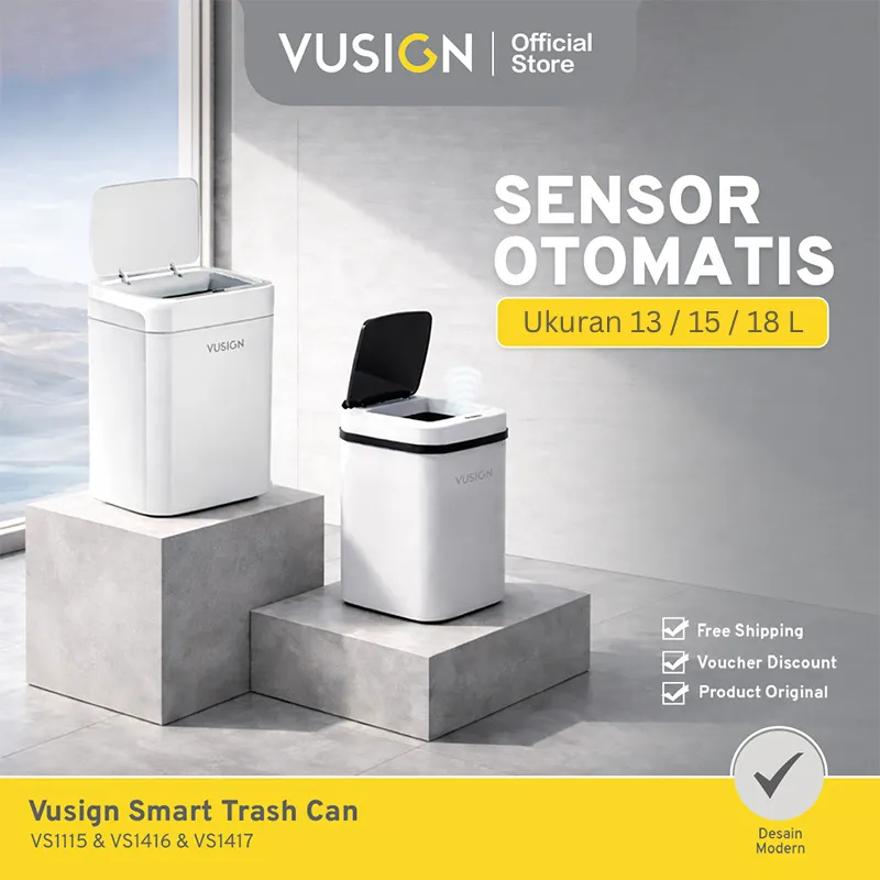 Vusign Tempat Sampah Smart Censor / Tong Sampah Sensor Otomatis 15 Liter dengan batre AA VS1115