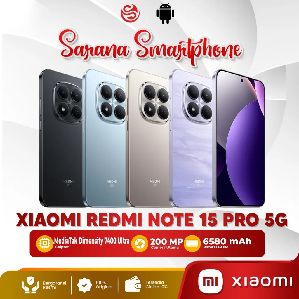 Xiaomi Redmi Note 15 Pro 5G 8/256GB 12/512GB Smartphone Original AMOLED 1.5K 120Hz Garansi Resmi