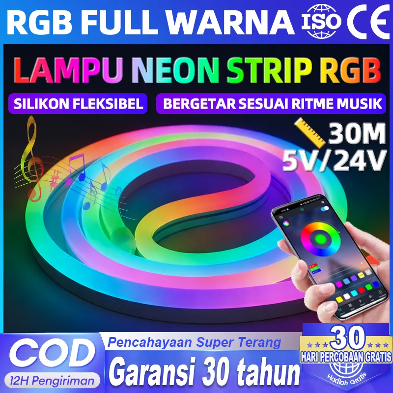 Lampu LED Strip Selang lampu neon flex RGB - Waterproof IP67, Kontrol APP/Remote, 24 Mil Warna, Cocok untuk Decorasi Dinding Ruang Tamu, Pesta Natal, Acara Ultah, Harga Spesial!