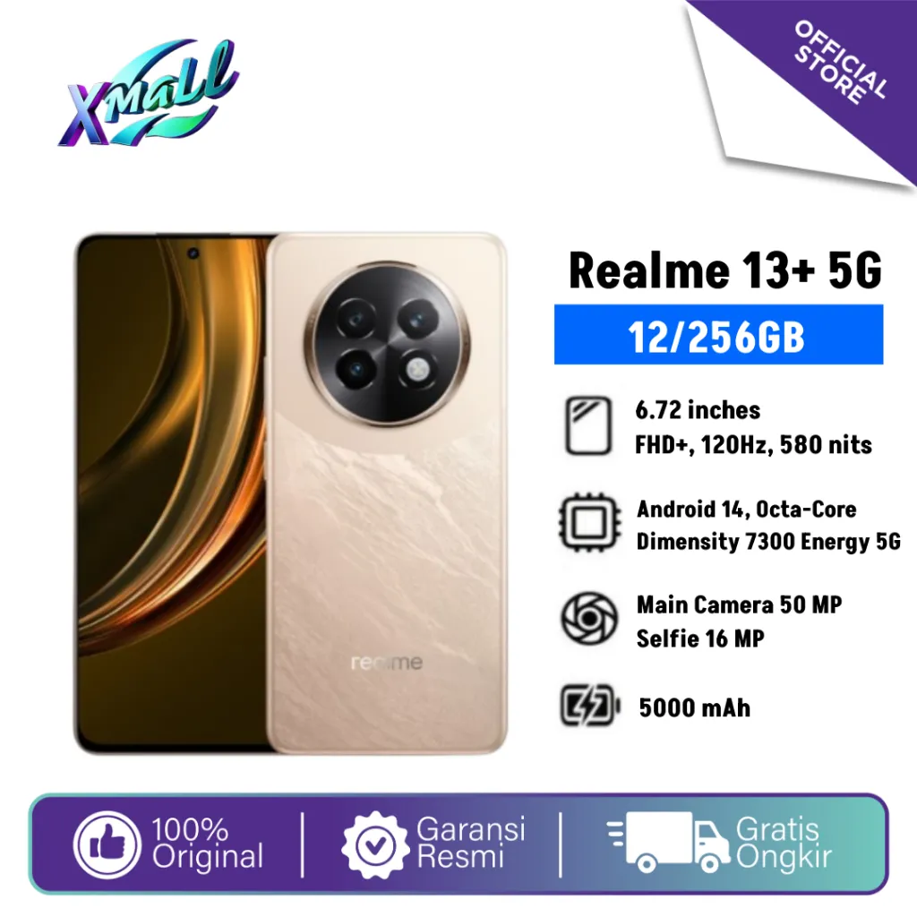 Realme 13+ 12/256GB, Dimensity 7300 Energy 5G, Battery 5000 mAh - Garansi Resmi