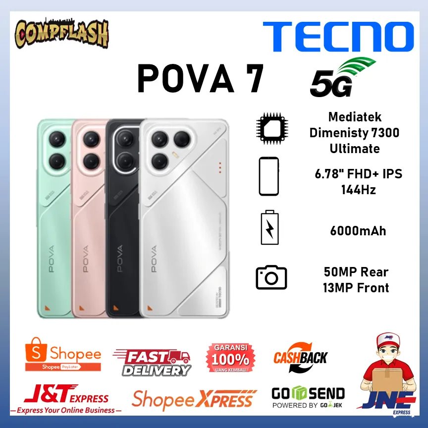 TECNO POVA 7 5G I 8/128GB 8/256GB Baterai 6000mAH Performa Gaming + Free Wireless charger - BNIB Garansi resmi