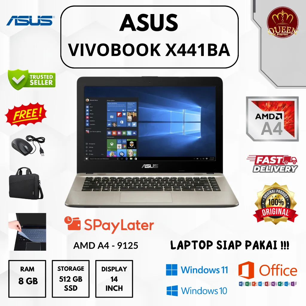 ASUS VIVOBOOK X441BA | AMD A4-9125 | 8GB RAM | SSD 512GB | 14 INCH