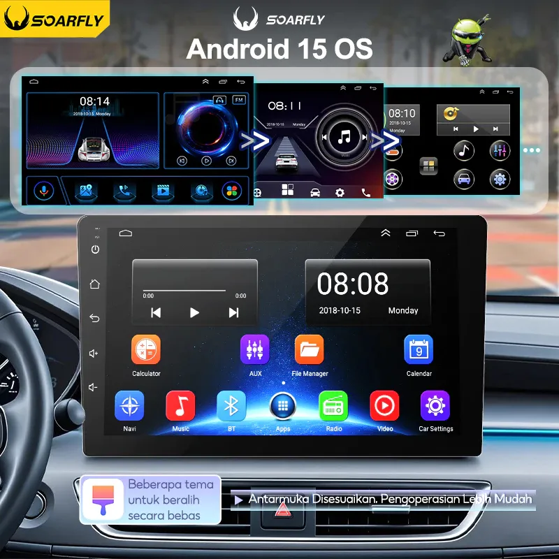 SOARFLY 10+128GB Head Unit Android 15 Mobil 2Din Fast CPU 1.5GHz Support Carplay Video Out IPS Screen Untuk TOYOTA Daihatsu Mitsubishi HONDA SUZUKI Multimedia MP5 Support WIFI/GPS/Mirrorlink/EQ/Tombol Stir Control Ada Kipas Pendingin