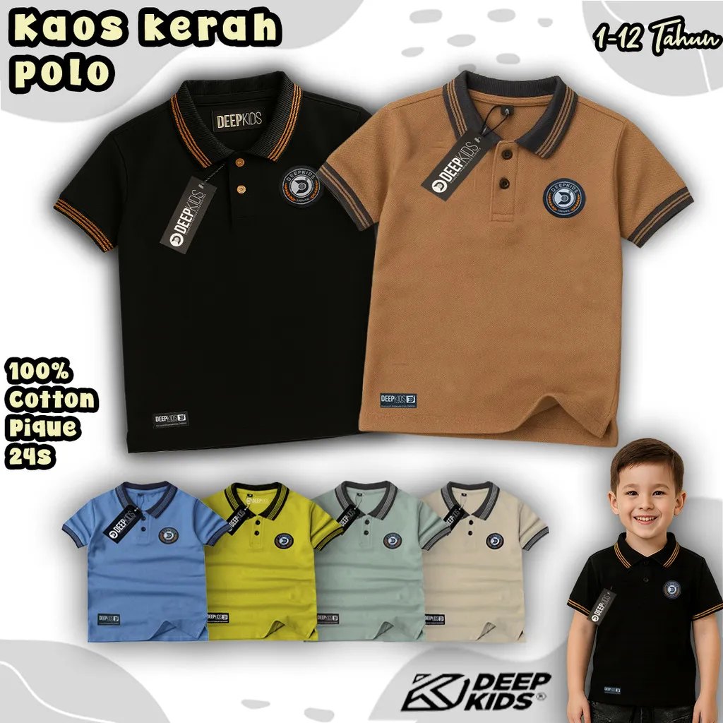 Deepkids Kaos Polo Kerah Kancing Premium Anak Laki Laki Bahan Cotton Pique 24s Usia 1 2 3 4 5 6 7 8 9 10 11 12 Tahun | Kaos KKL