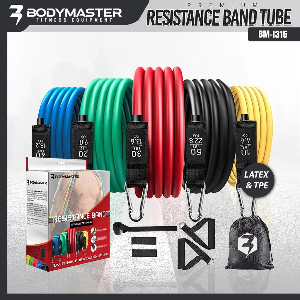 BODYMASTER Resistance Band Set Premium 150lbs BM-I315 Tube Set Latex & TPE Long Latex Resistance Band BM-I334 Karet Gym Fitness Pull Up