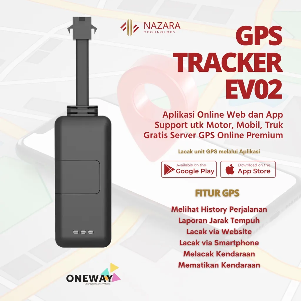 GPS Tracker Motor Mobil OneWay OW-EV02 Gratis Server Online Web, Android dan iOs