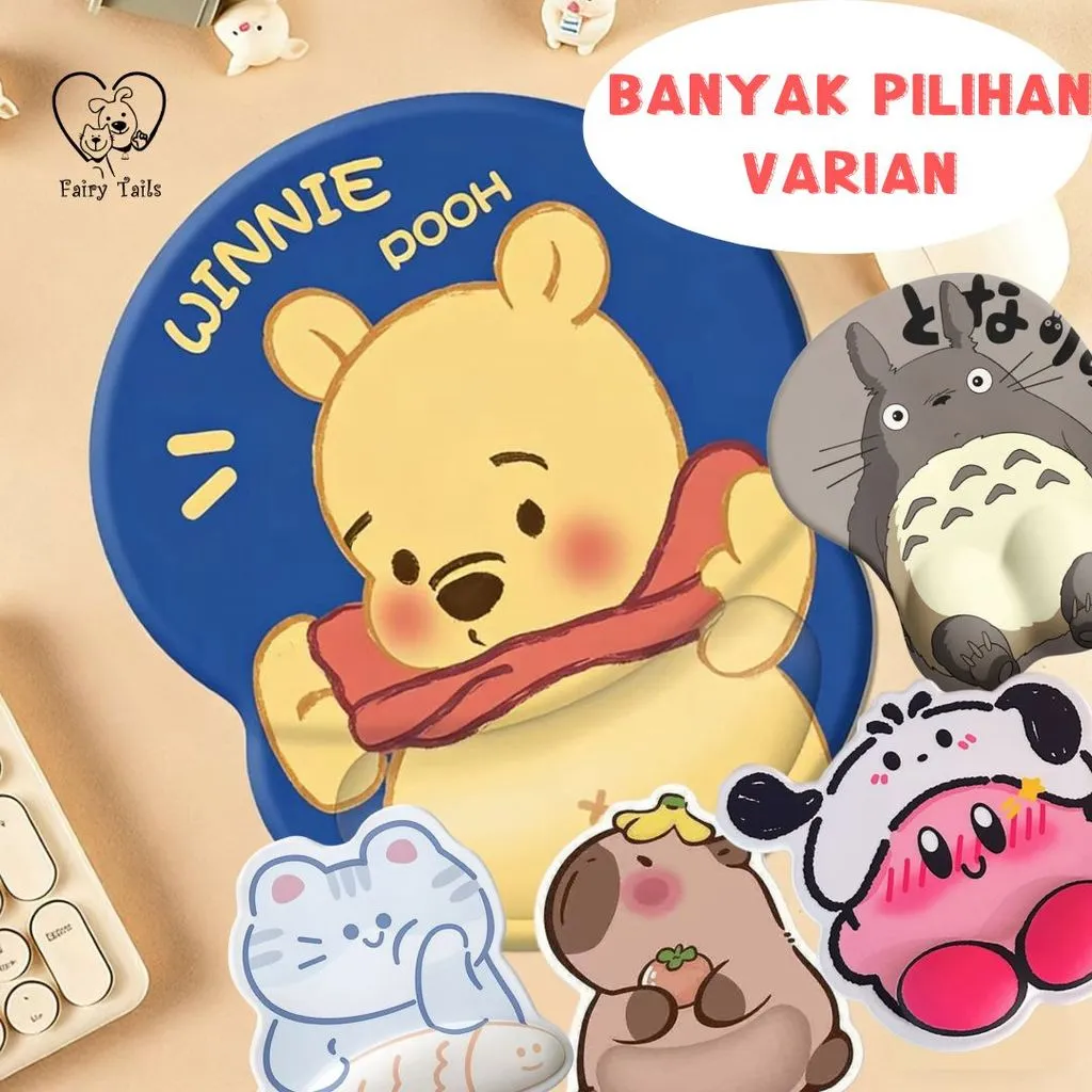 3D Mouse Pad Gaming Bahan Silikon PU Lembut Anti Slip Motif Kartun Timbul Dengan Bantalan Pergelangan Tangan Motif Kartun Untuk Kantor Office Tools Accessories