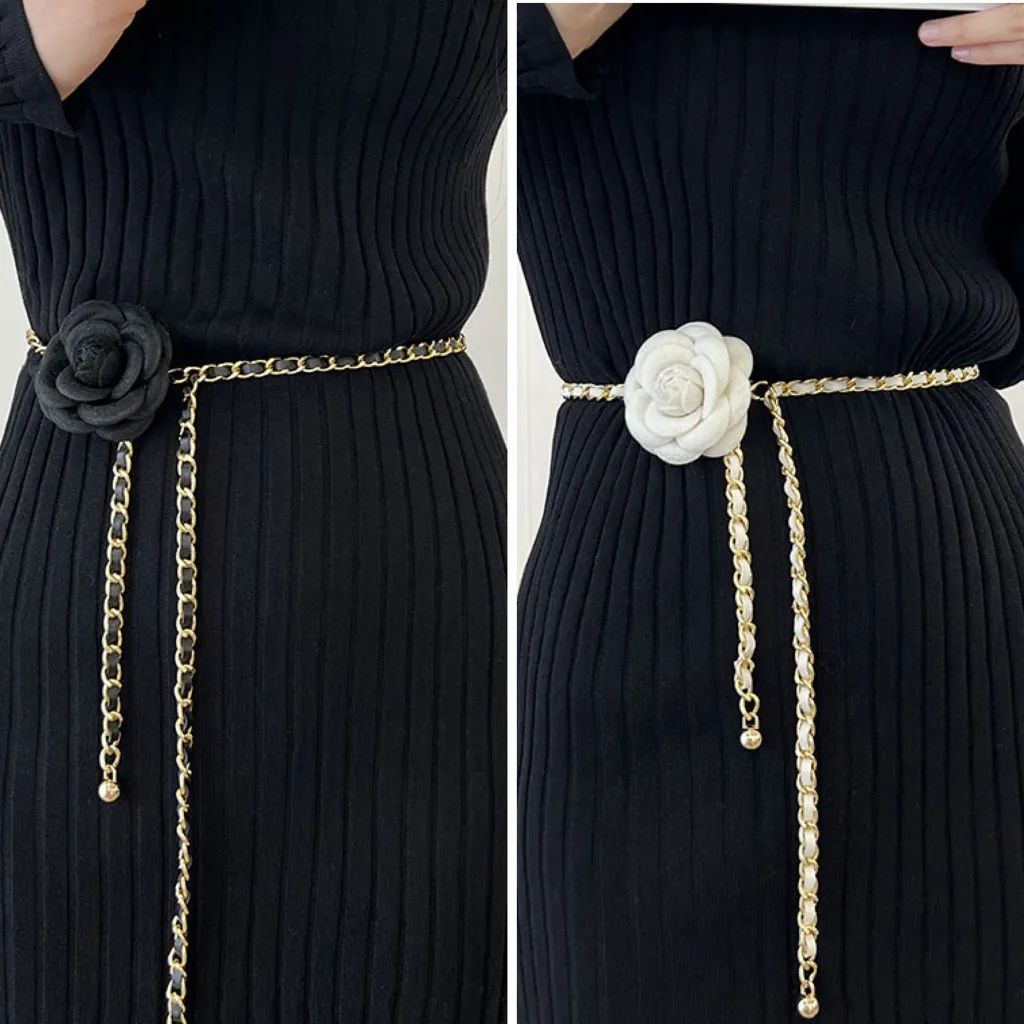 VENDI - Ikat Pinggang Rantai Metal Kulit Flower Belt Korea Slim Dress Pin "SON