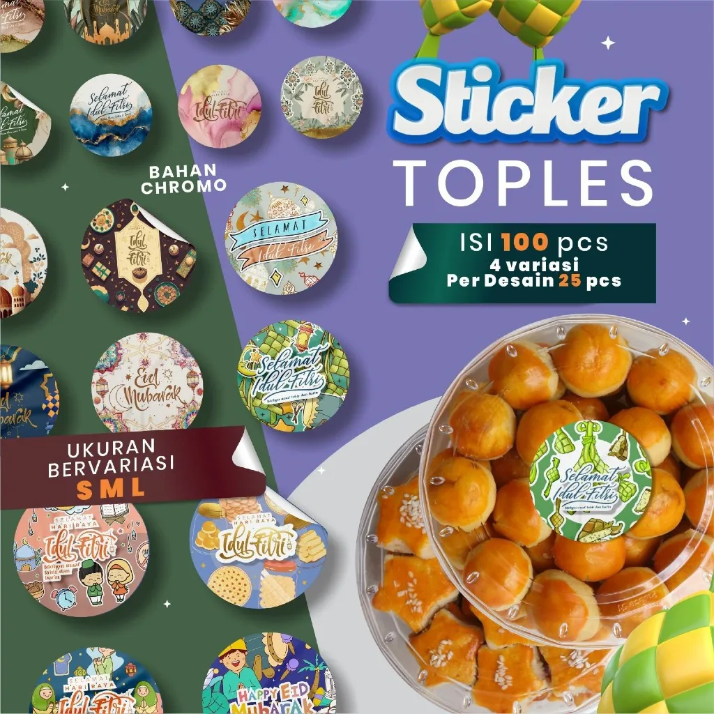 STICKER TOPLES IDUL FITRI (isi 100 pcs)  | STIKER KUE KERING LEBARAN | STIKER BULAT HAMPERS | STIKER LABEL HARI RAYA IDUL FITRI
