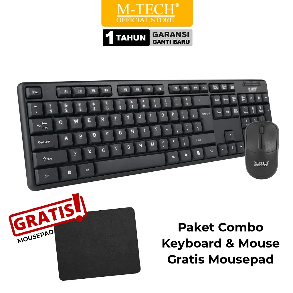 MTECH Keyboard & Mouse Combo Gratis Mousepad Bisa Untuk Laptop PC Komputer HP