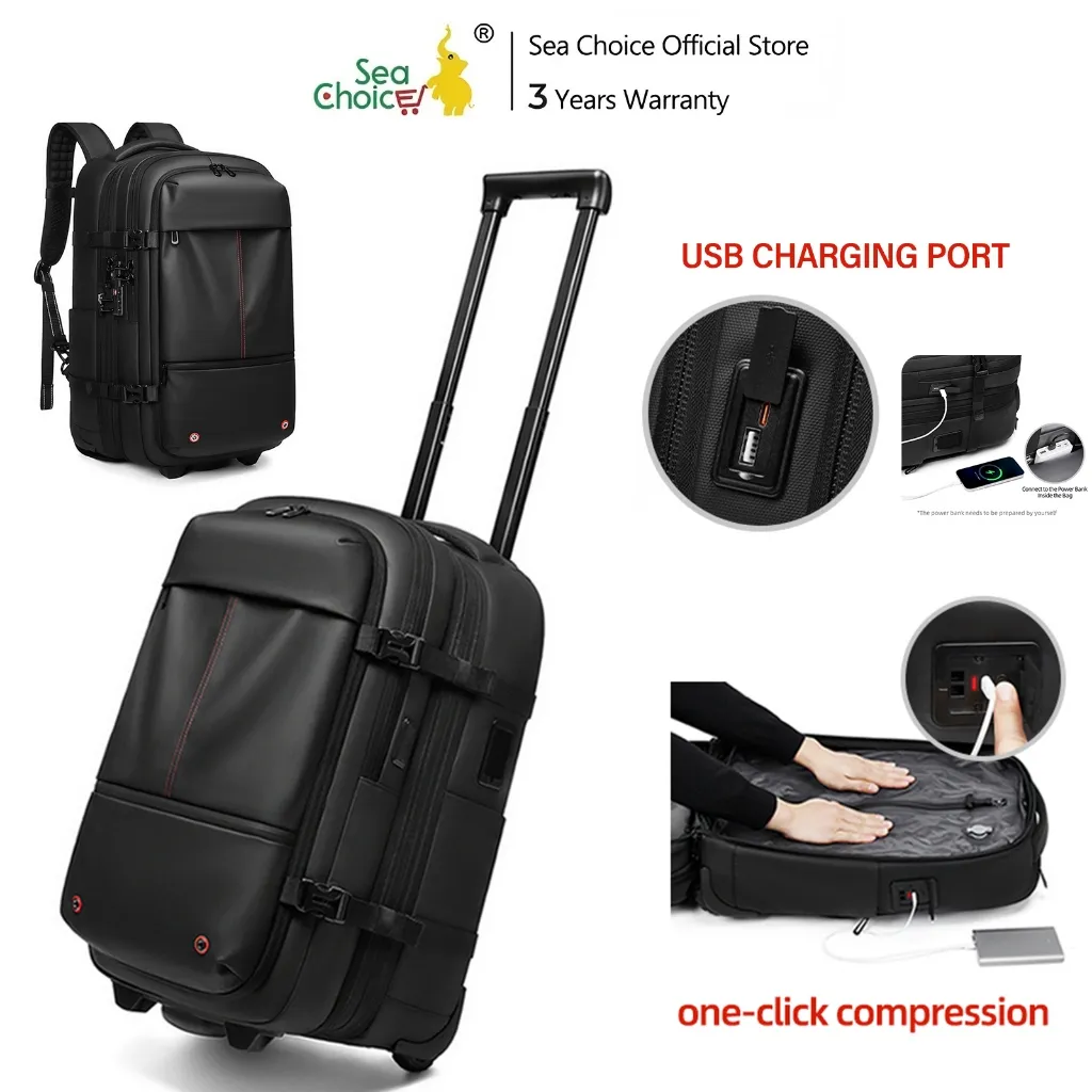 SEA CHOICE Kantong Vakum Ransel 2-in-1 Troli Multifungsi-Ekspansi, USB Charging,Anti Air,Anti Maling