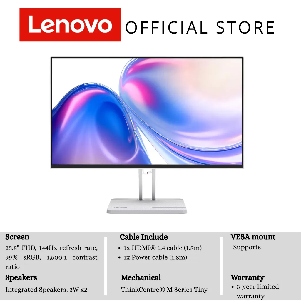 Monitor LED LENOVO L24-4C L24 4C 24" inch SILVER FHD IPS 144Hz 1ms Speaker Frameless