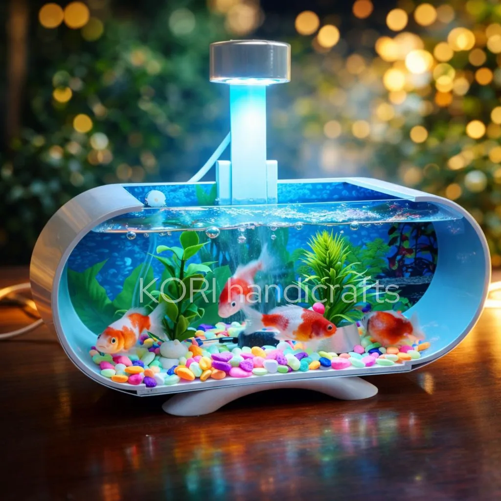 Aquarium Mini Akrilik Minimalis Fullset Plus Mesin Aerator Oxygen Gelembung dan Lampu