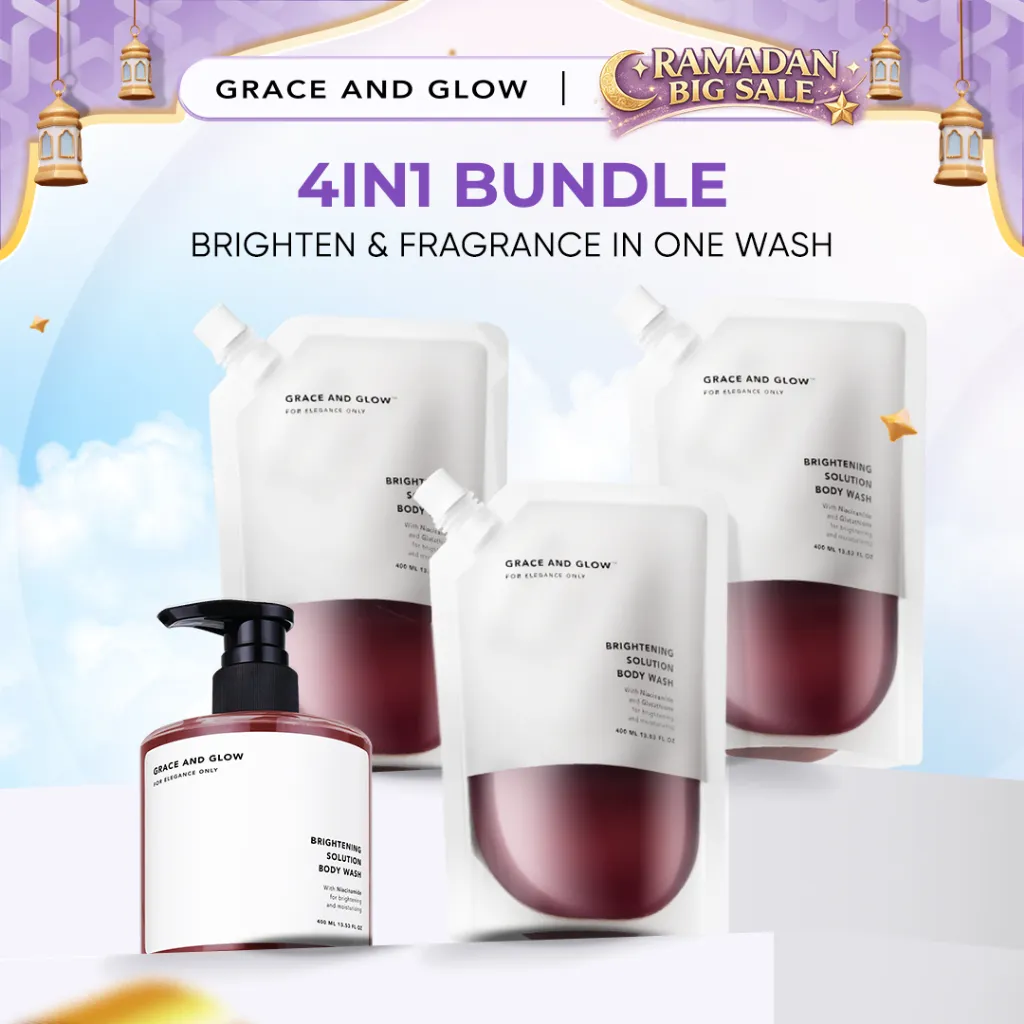 Grace and Glow Bundle Brightening Body Wash Refill | Shower Gel Sabun Mandi Cair Mencerahkan Kulit dan Melembabkan Kulit with Niacinamide + Glutathione dengan Wangi Parfum Mewah | Body Soap Kemasan Pouch Isi Ulang [BPOM]