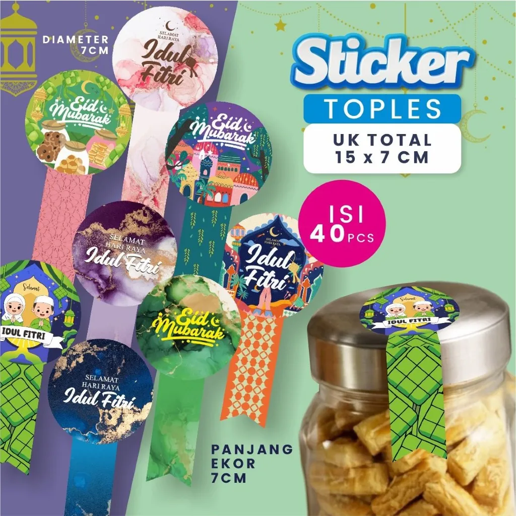 Stiker Segel Toples Idul Fitri (Isi 40 Pcs) | Sticker Toples Kue Kering | Stiker Segel Murah